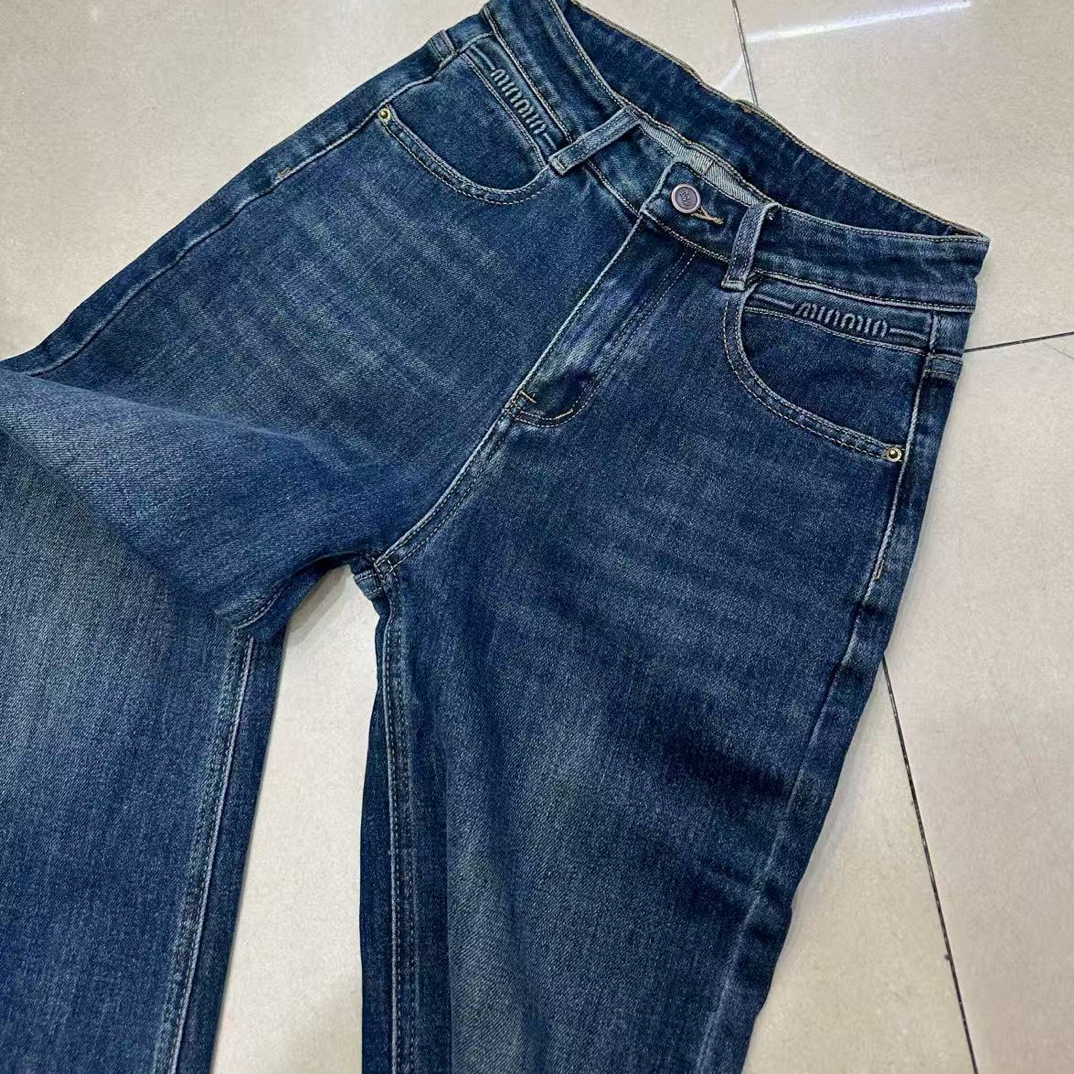 早秋新款复古蓝高腰窄版直筒牛仔裤时尚百搭显瘦