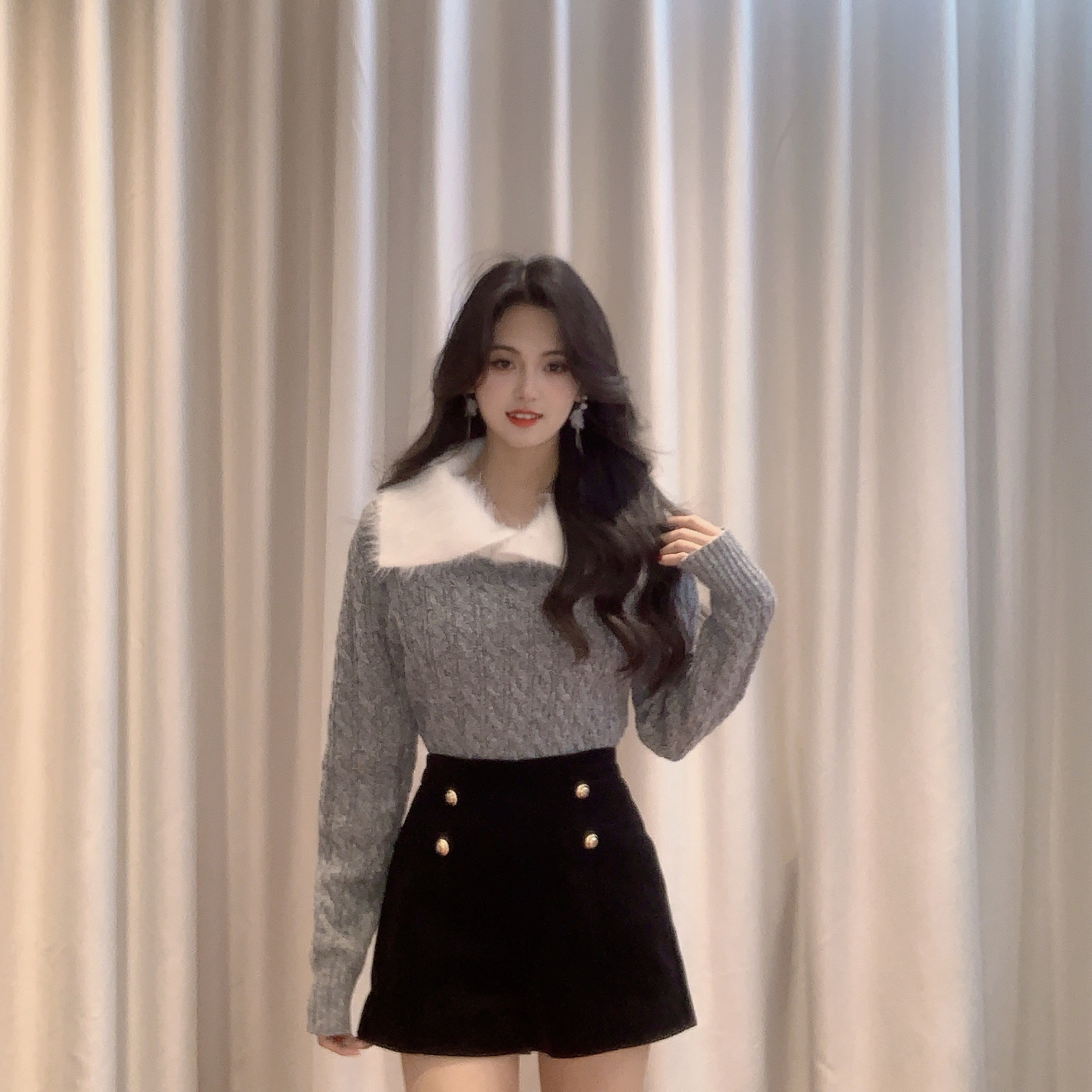 IEF/爱依服2025冬春新款法式温柔通勤气质设计感修身百搭毛织上衣