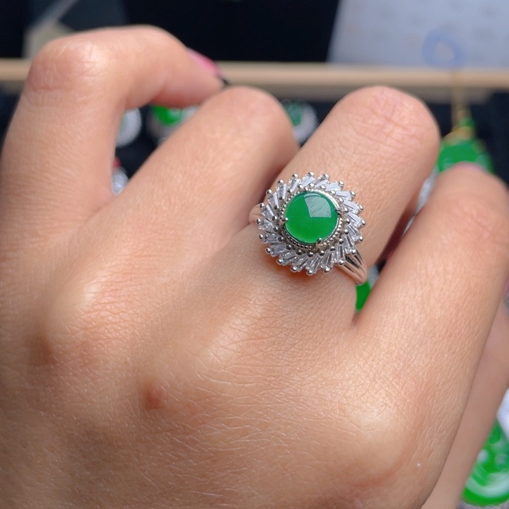 翡翠戒指银S925镶嵌戒指
