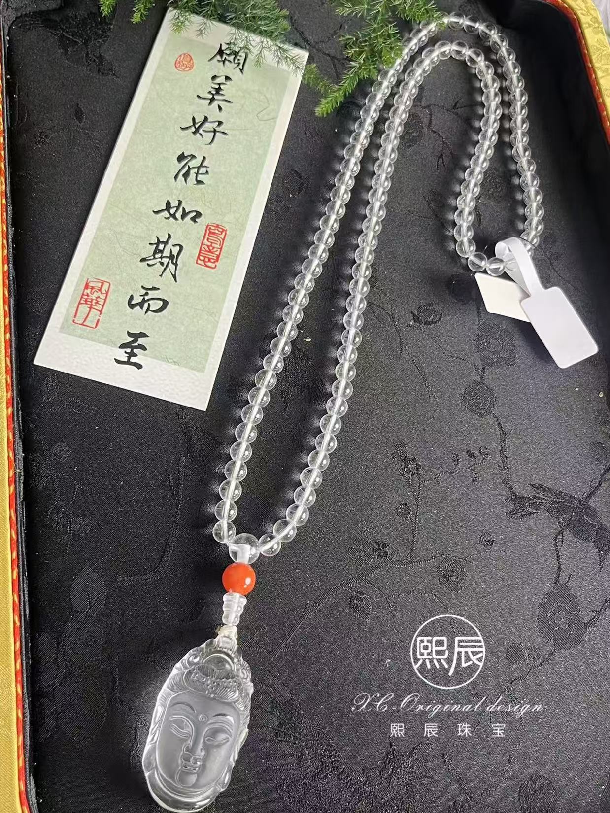 天然白水晶佛头项链