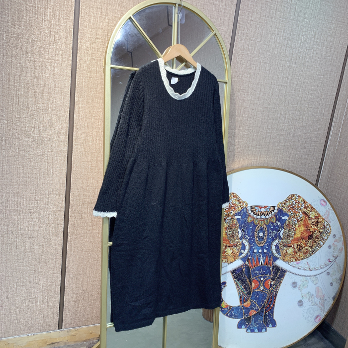 BT443孕妇黑色针织连衣裙90-150