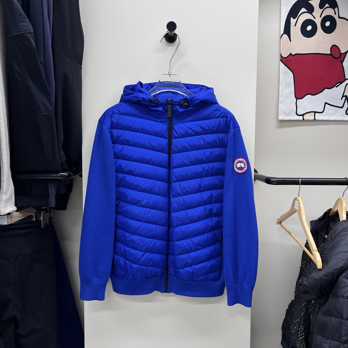 未使用 CANADA GOOSE 针织拼接羽绒外套 蓝色/XL码胸围66 衣长68 