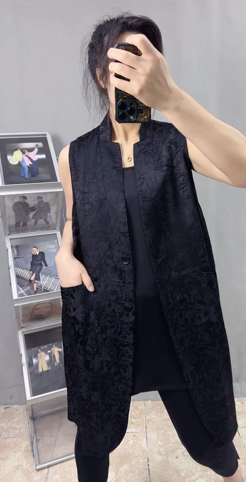 国风提花中长款马甲