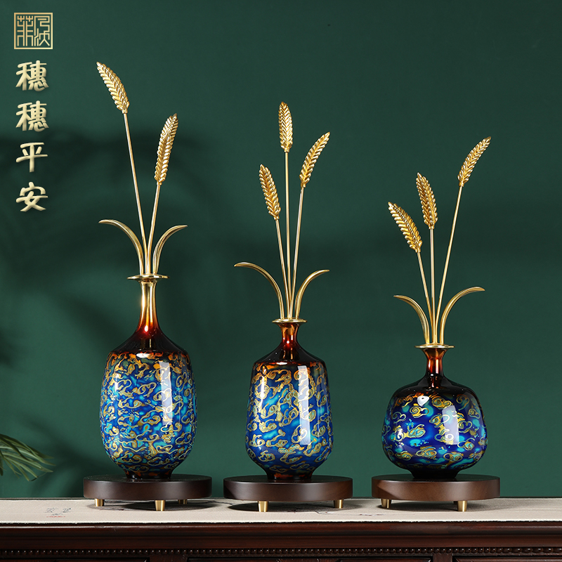 岁岁平安麦穗铜摆件现代轻奢客厅玄关电视柜壁龛竖高软装高级装饰