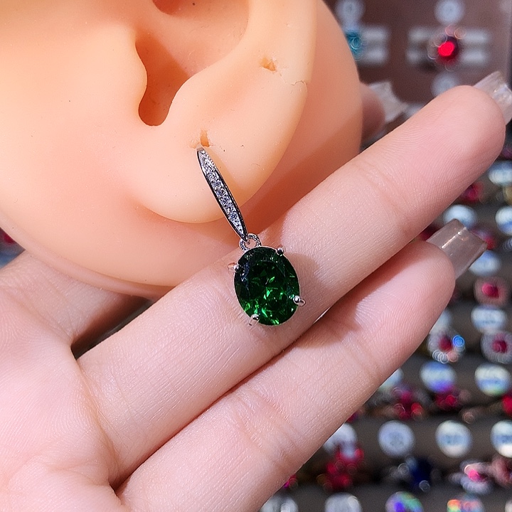 耳饰碧玺猫眼银S925镶嵌白810墨绿