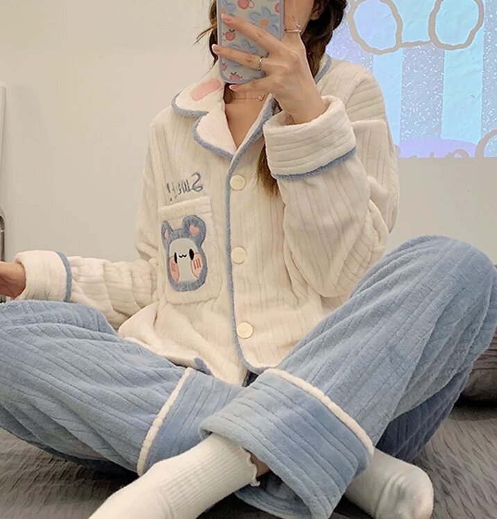 （直播间福利）冬季加厚加绒卡通睡衣女套装保暖家居服