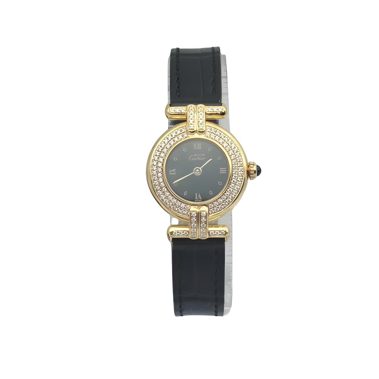 95新 Cartier/卡地亚 卡地亚黑盘石英女表/表径23.6/后钻