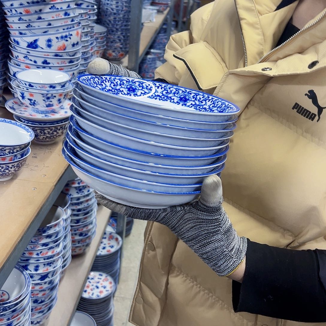 瓷片8英寸如意牡丹深盘10个