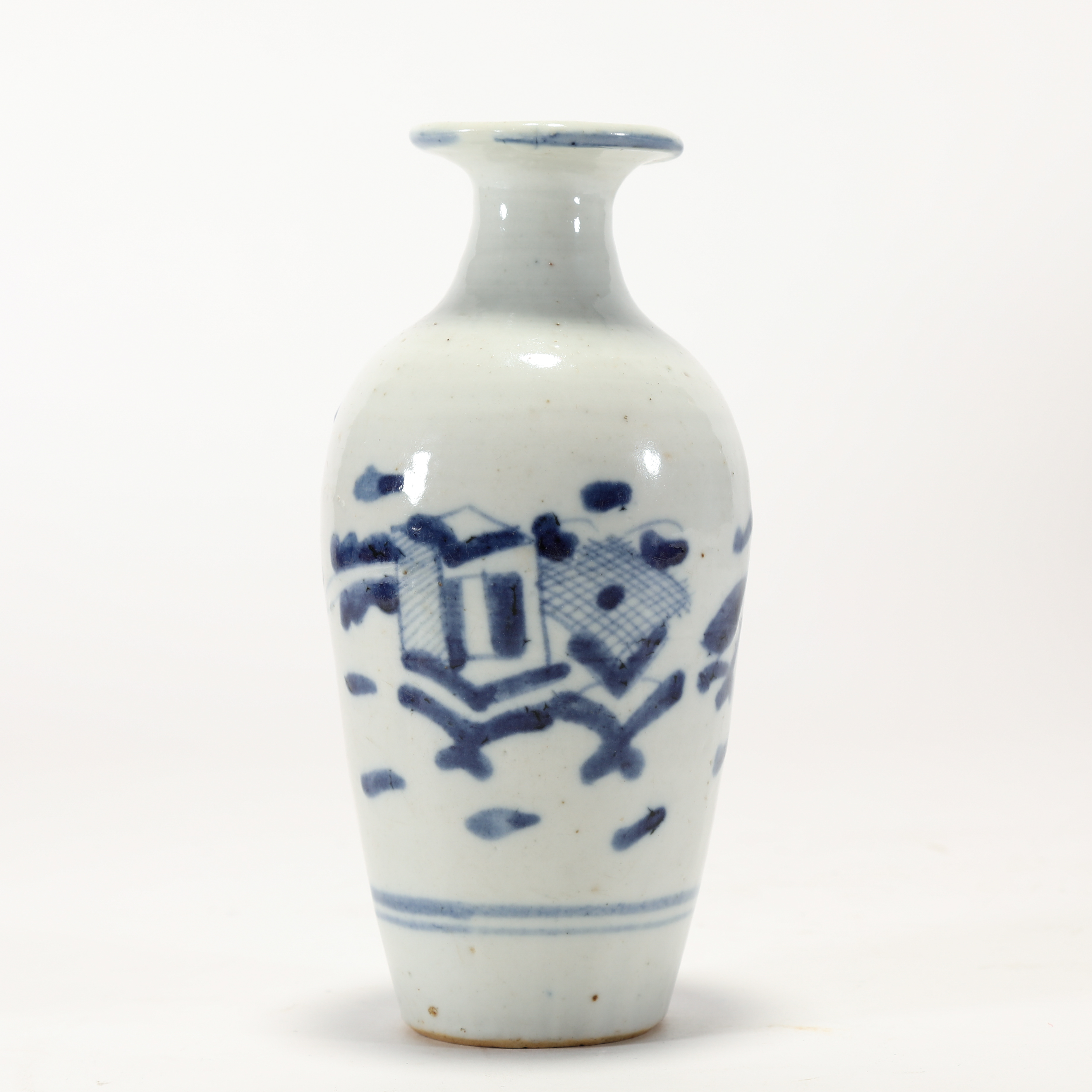 (AB3)Q0219284清中期青花博古纹赏瓶（器身有天然窑封）