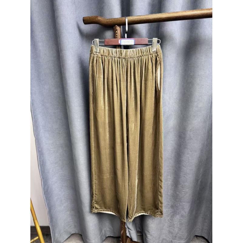 2025秋季新款复古百搭宽松桑蚕丝丝绒裤子女A398