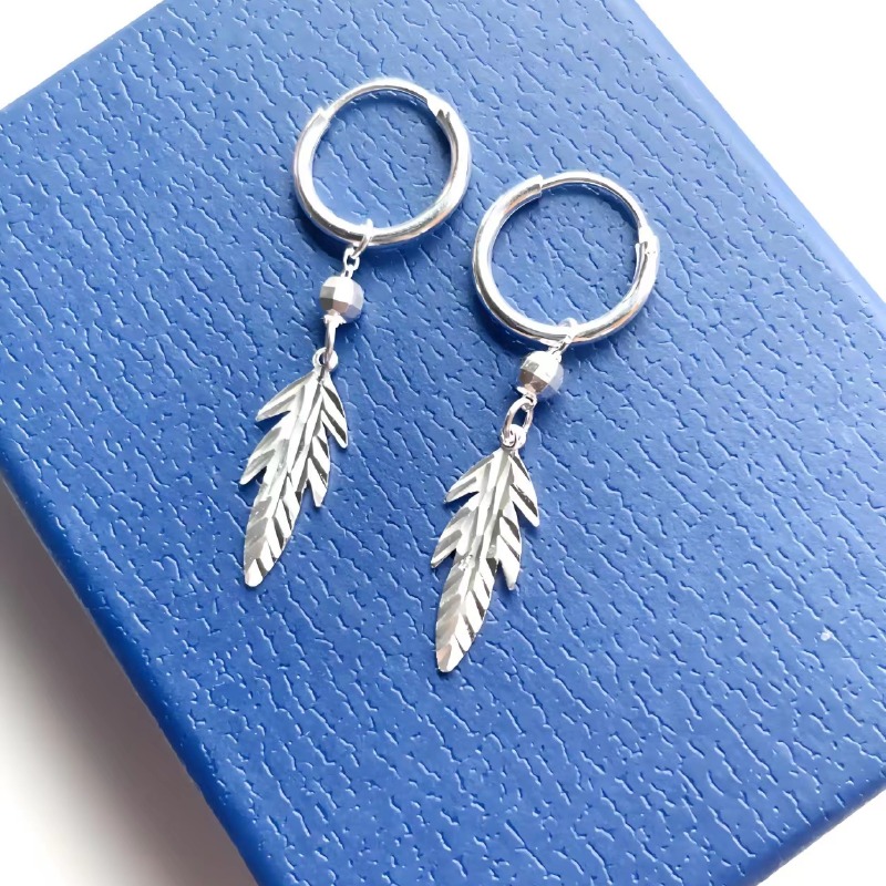 足银耳饰 车花树叶耳扣清新节日礼物简约气质个性耳环百搭轻奢女