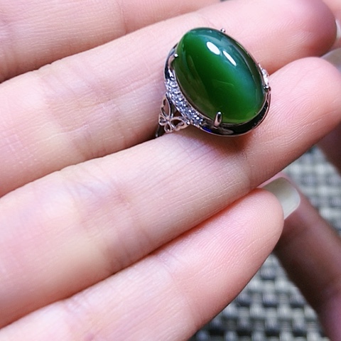 和田玉银S925镶嵌戒指