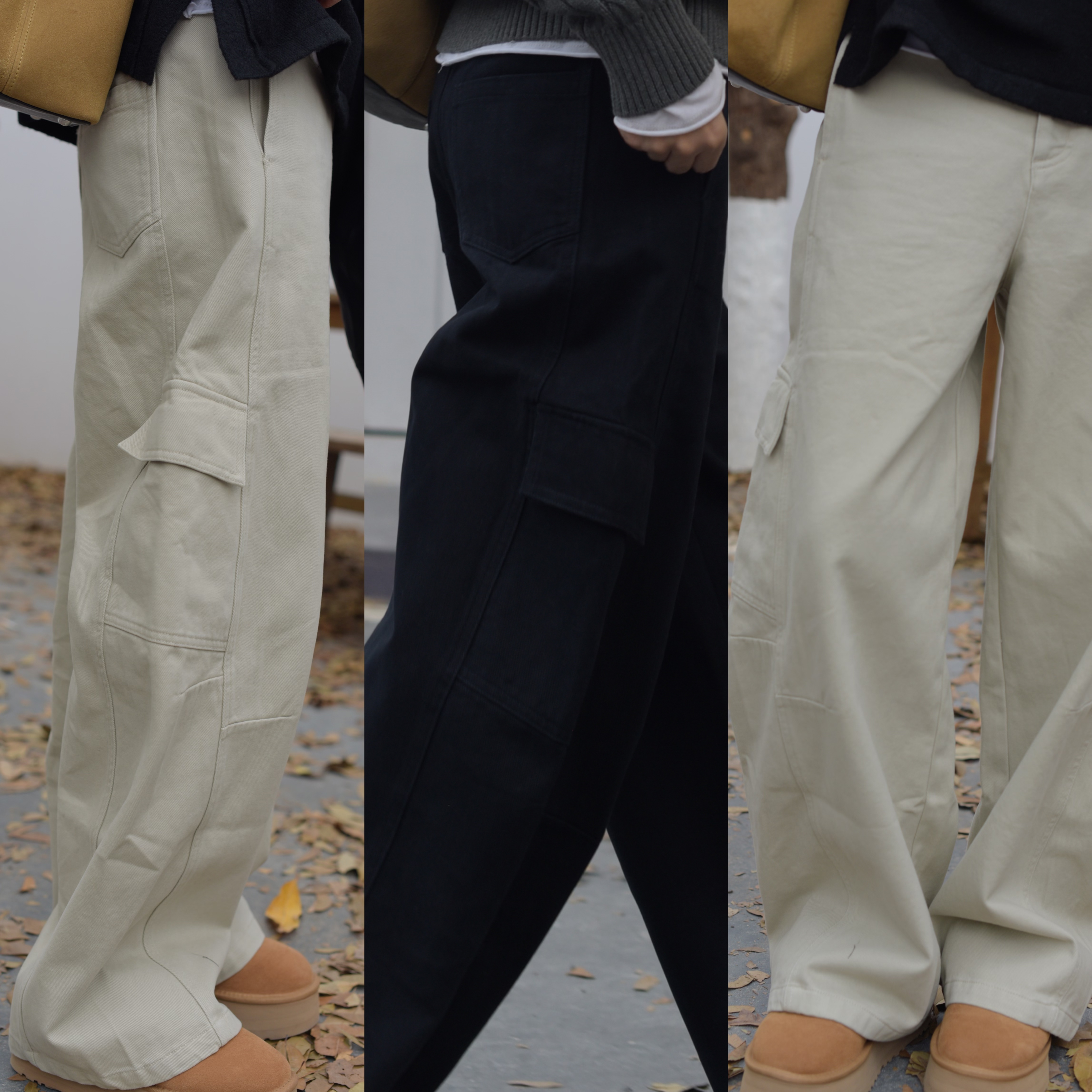 【秀秀新品3】冬季新款加绒直筒大口袋工装棉质休闲裤