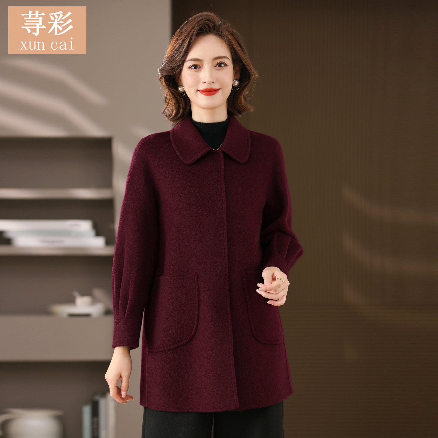 高端骆驼绒外套女短款中年妈妈秋冬装气质显瘦双面羊毛呢子大衣