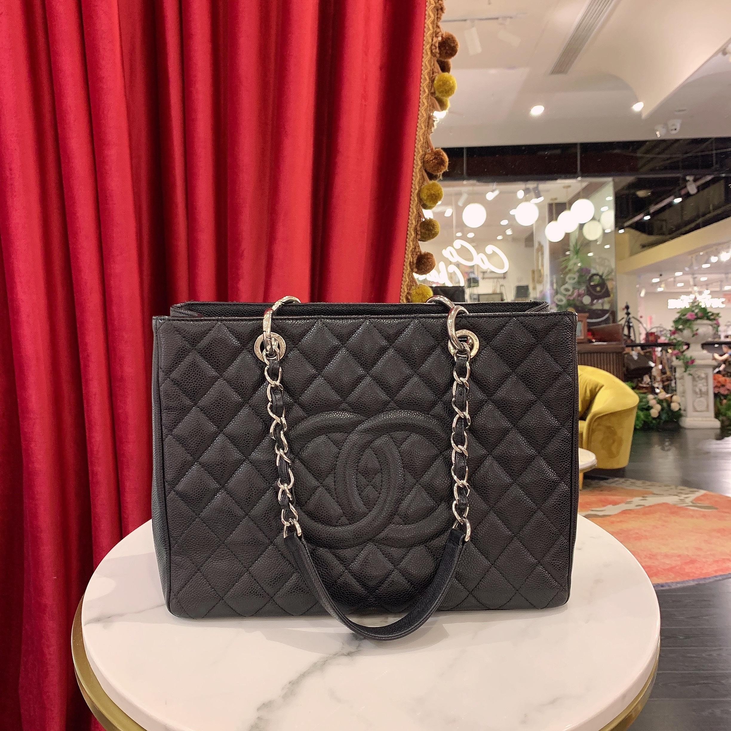 95新 Chanel/香奈儿 GGSgst中号黑银荔枝牛皮单肩包14开59286639