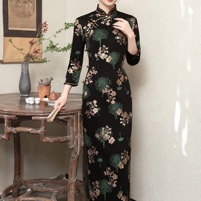 【花笺】高端旗袍春秋女2025新款日常复古改良国风连衣裙气质长款女