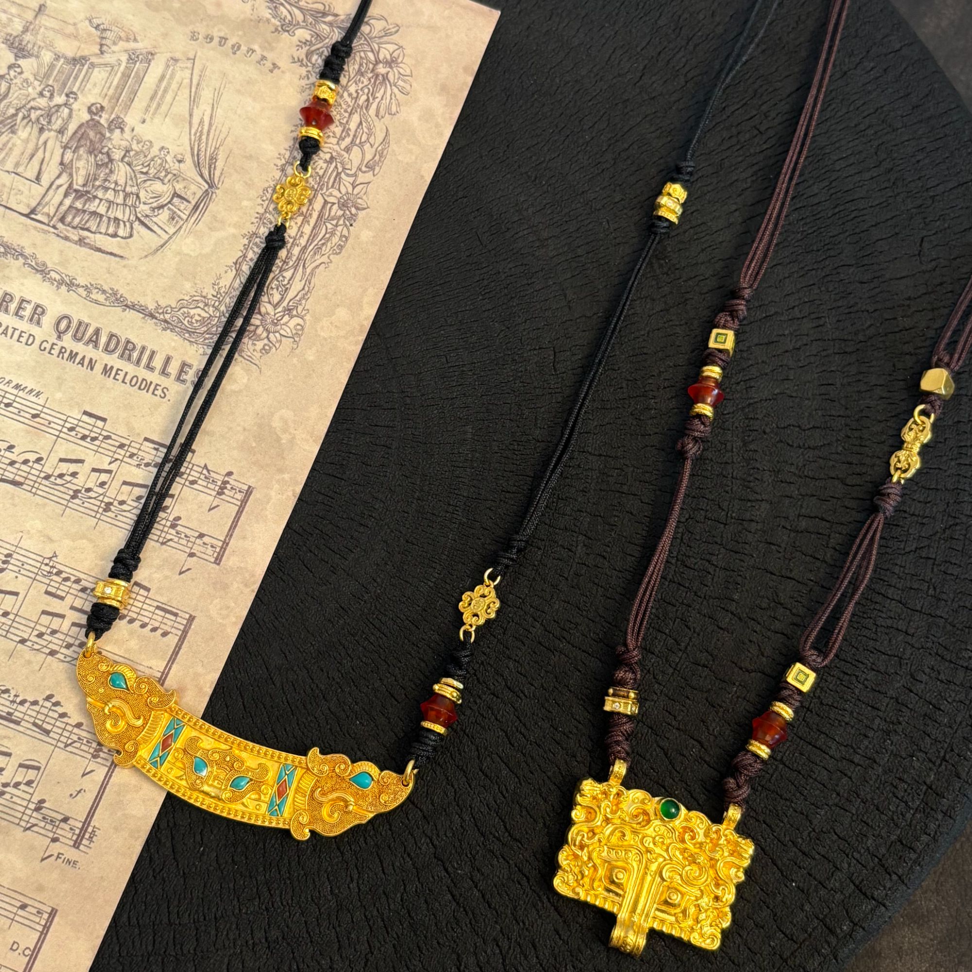 【金娜娜】炸珠兽面项链 足金999 周洋霞老师 精工炸珠 复古气质