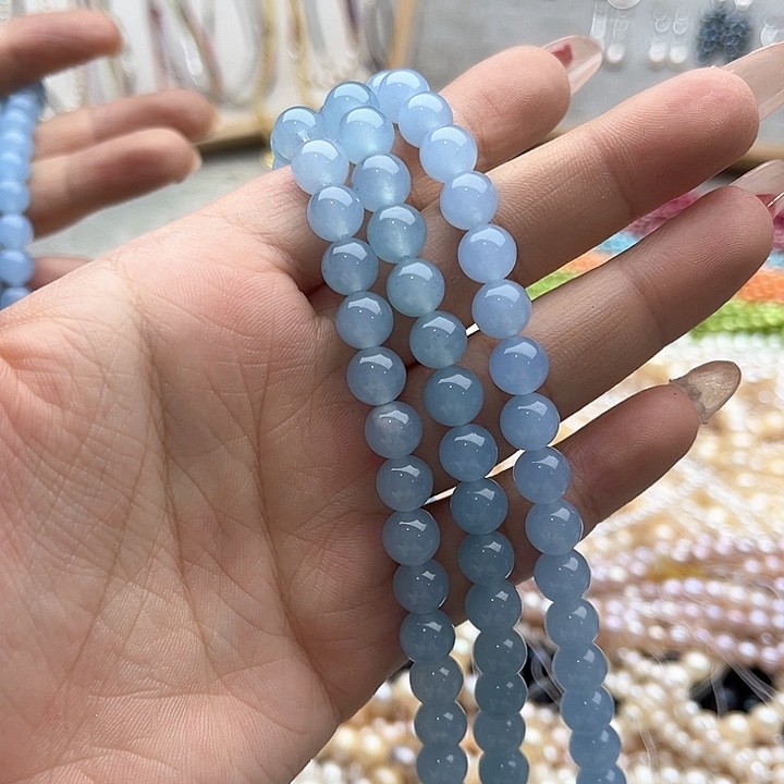 玛瑙/玉髓珠宝半成品未镶嵌一条8mm左右海蓝宝