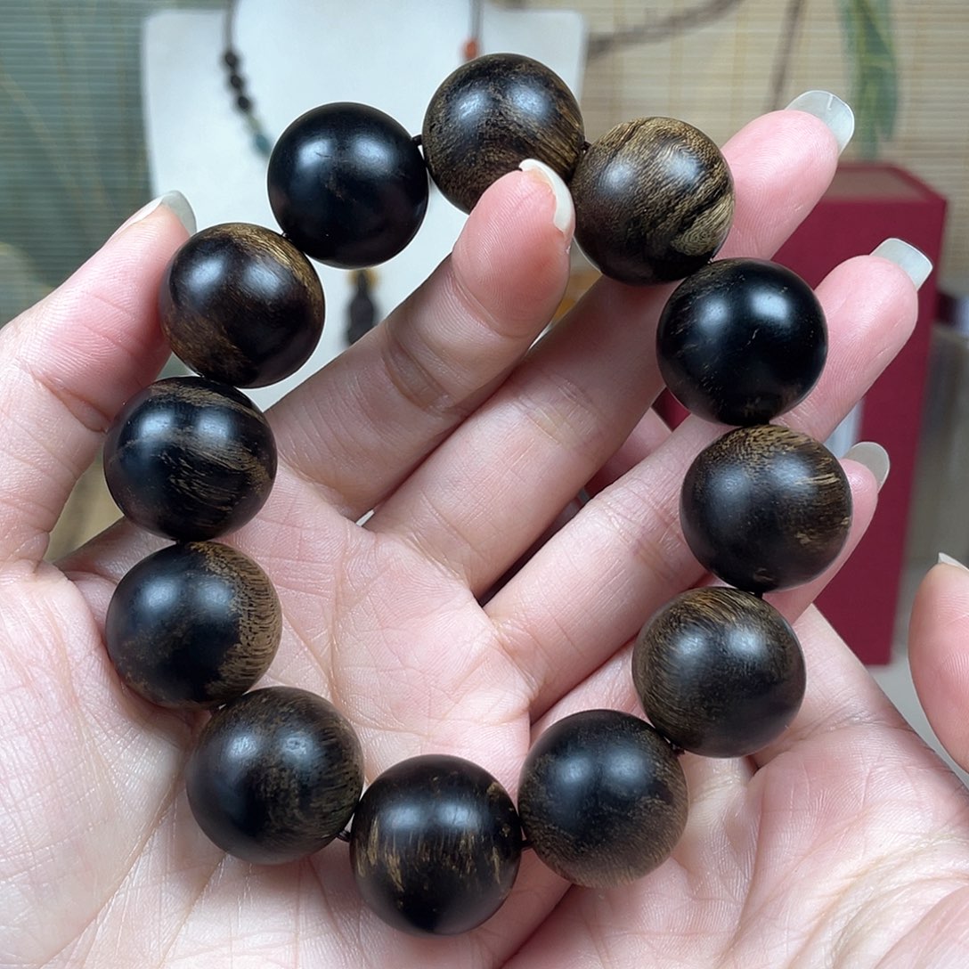 沉香手串只**初越南芽庄白奇楠留疤沉水虎斑纹2.0