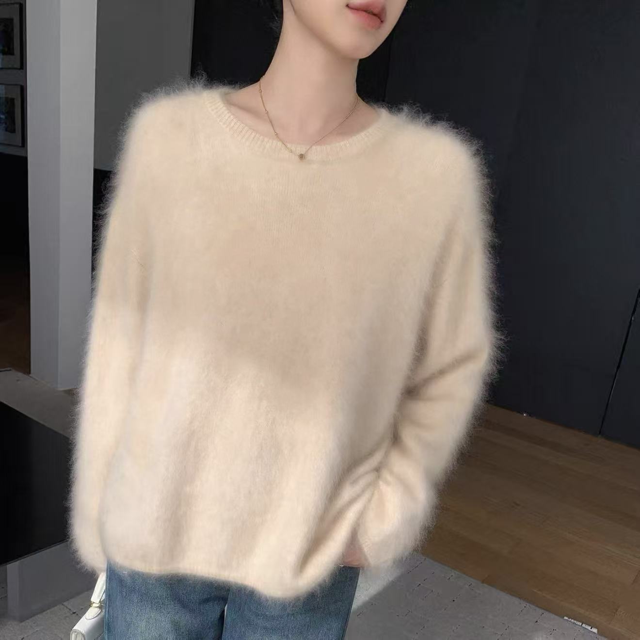 鑫旺毛毛店直播专用链接羊毛衫上衣打底衫百搭白色慵懒风纯色羊毛