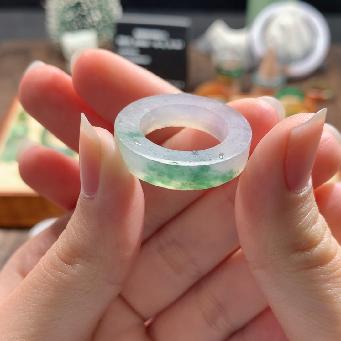 定制翡翠未镶嵌翡翠戒圈 冰飘花 16-20