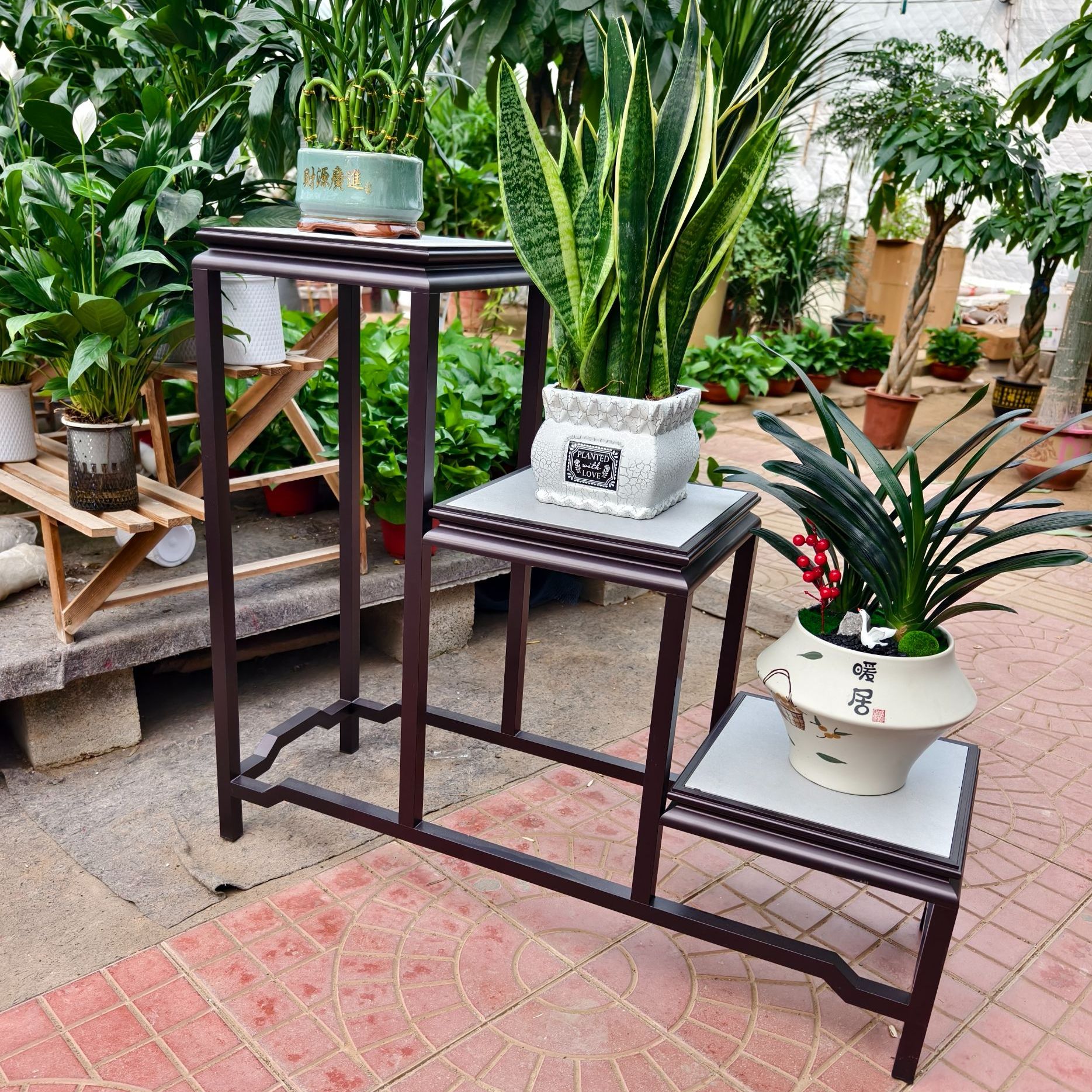 步步高升铝合金多功能落地花架适合室内外摆放盆景绿萝等植物