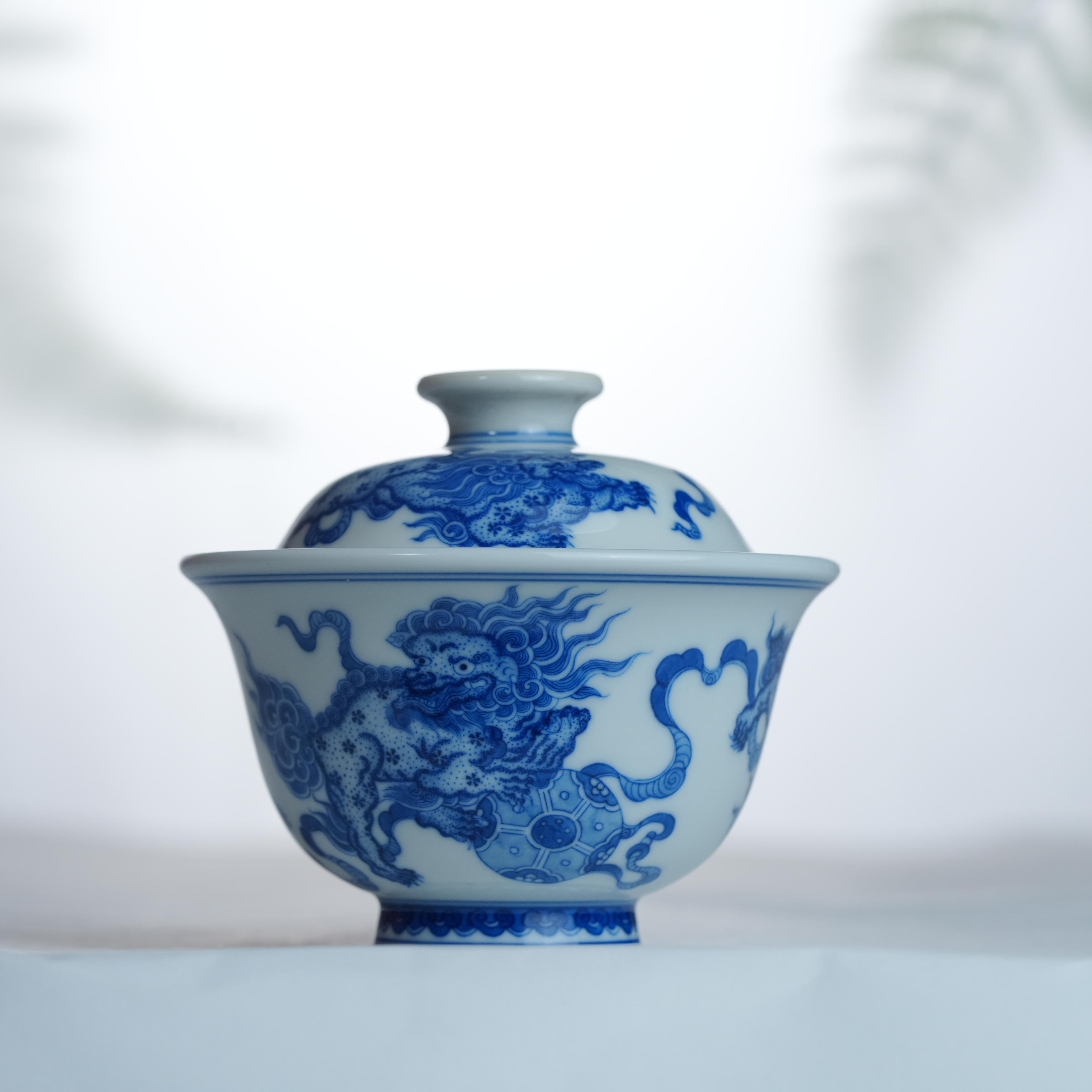 刘建锋窑青花狮子滚绣球盖碗盖碗茶具顺丰包邮严知度LJFN004