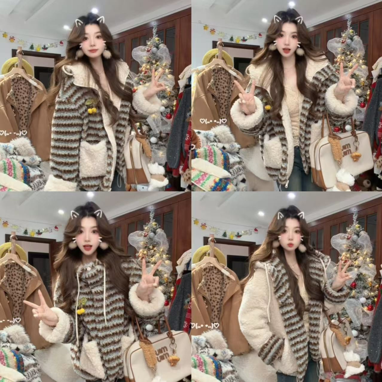 「暖冬」条纹正反两穿冬季氛围感毛绒加厚连帽保暖外套