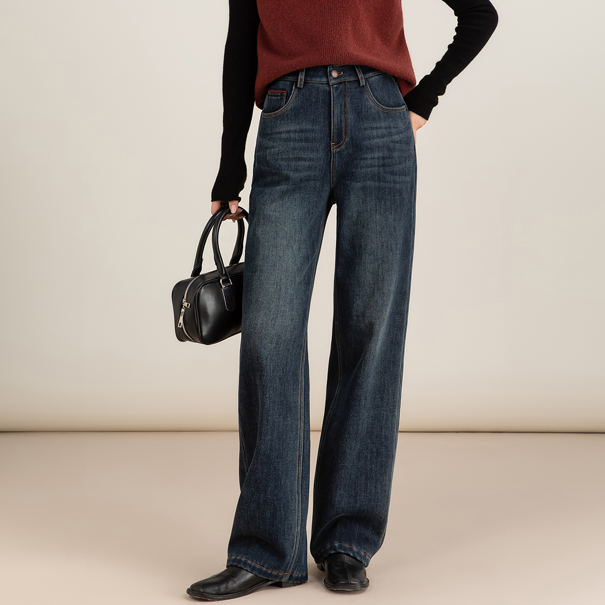 【一条过冬】蜜糖之城2025冬季新款加绒厚款不掉色窄版直筒牛仔裤