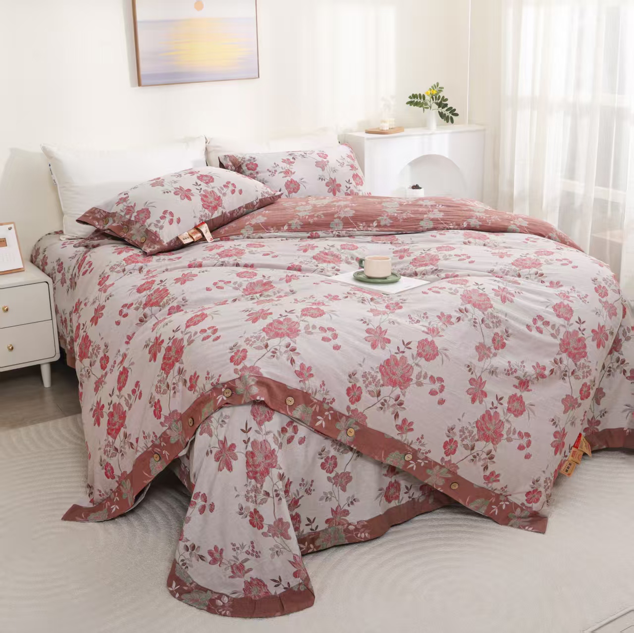 M【繁枝花茂】200*230cm棉麻夏被亲肤时尚双面轻奢被子