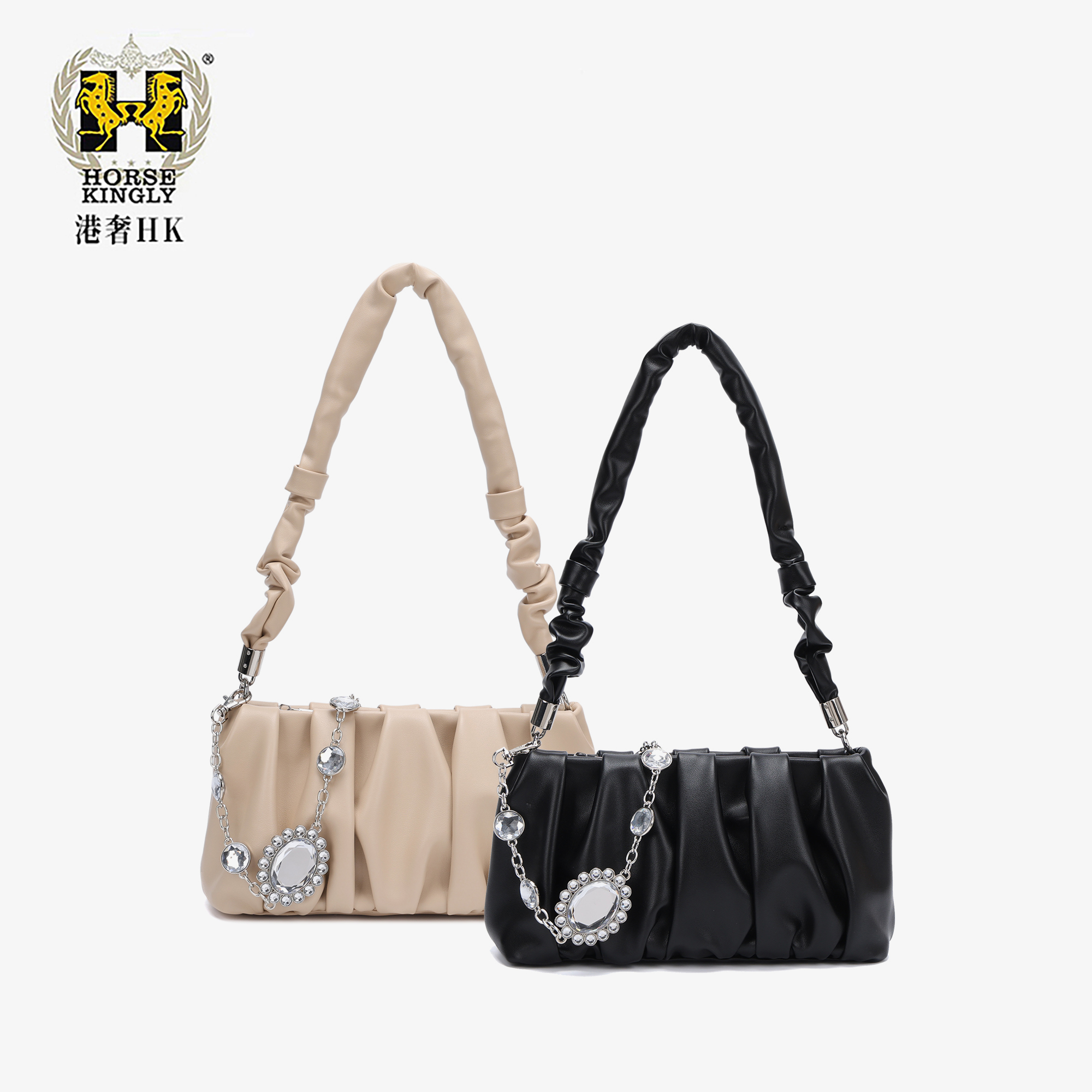 HorseKingly新款女士单肩包时尚百搭褶皱女包斜挎手提女包1023