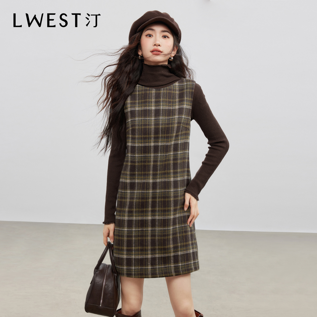 【主播专属】朗文斯汀优雅气质无袖背心格纹连衣裙DTYL5509C07072