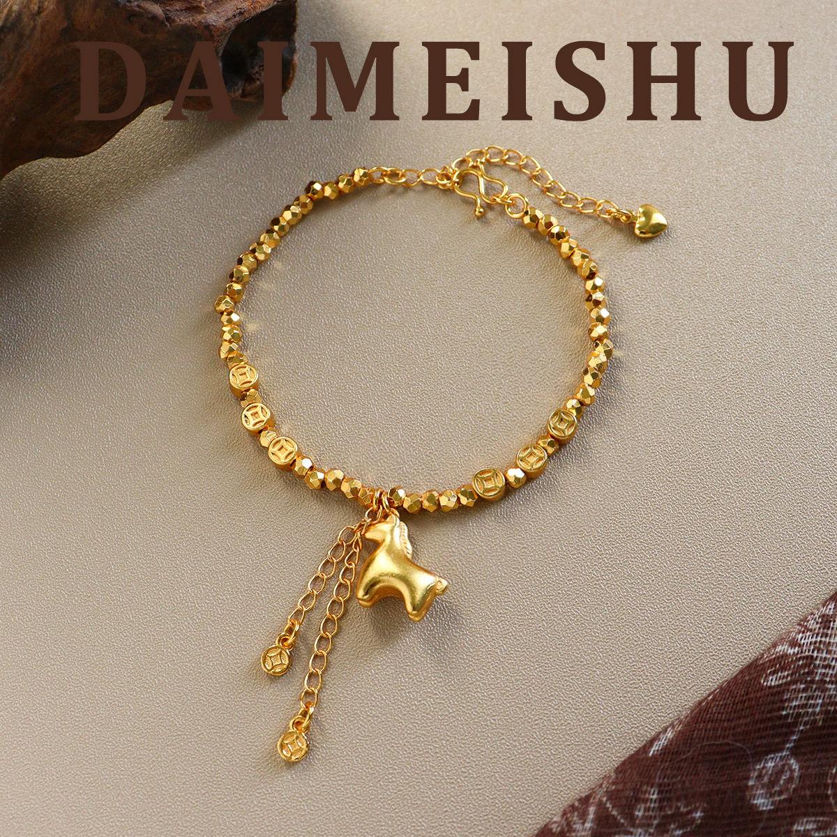 铜合金手链 鼎溢新中式复古精致时尚气质镂空铜钱木马手链轻奢dm 