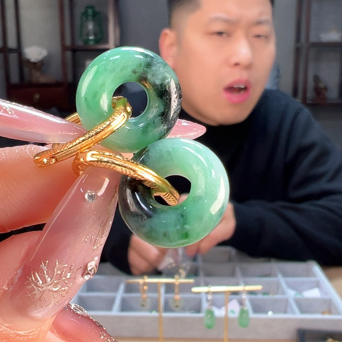 翡翠耳饰银S925镶嵌耳环