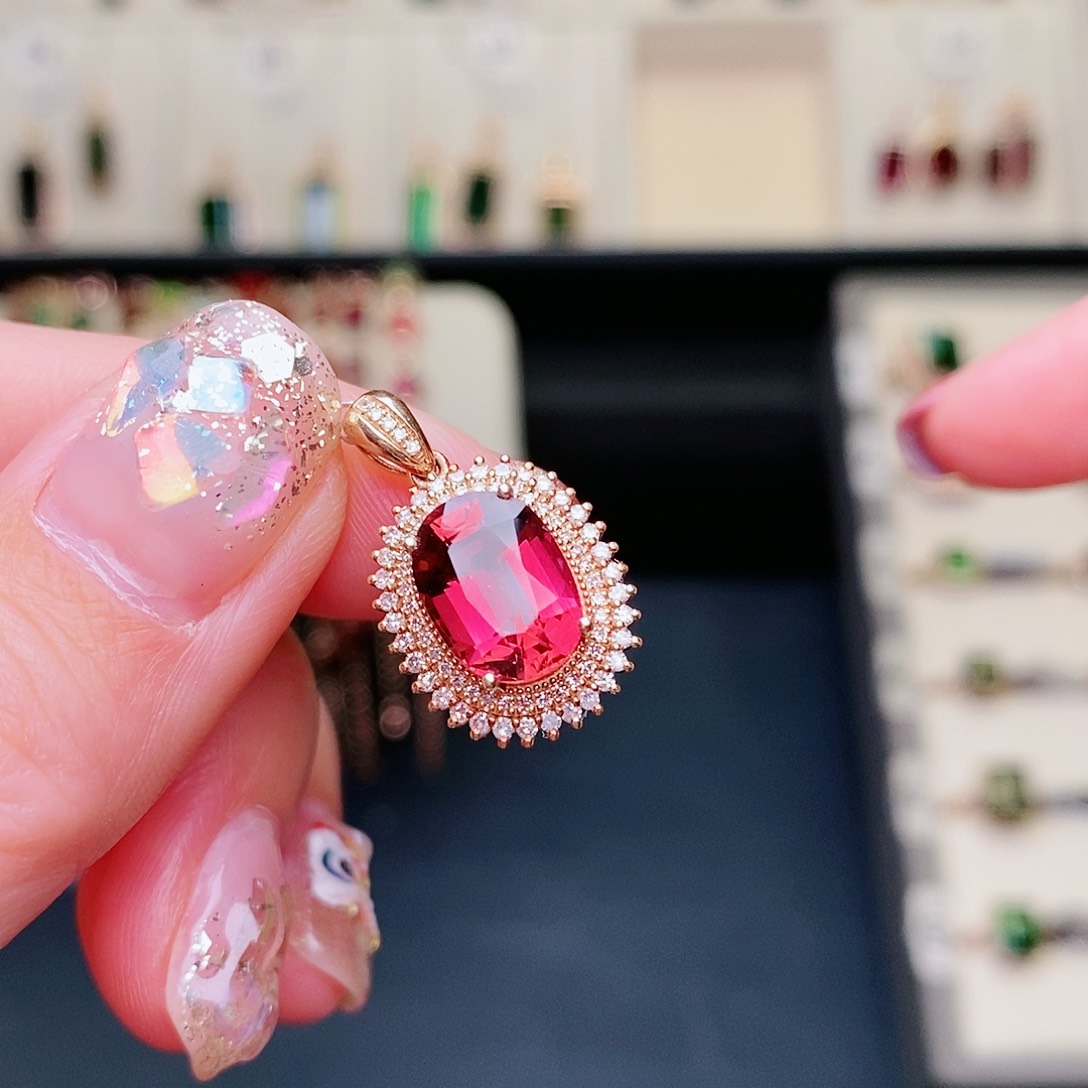 碧玺吊坠碧玺18K金镶嵌