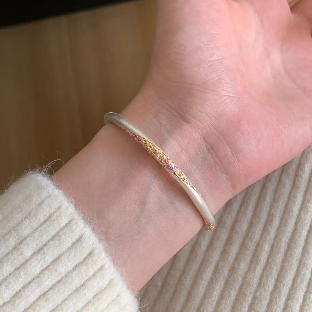 铜合金玻璃手镯 「望舒荷」描金珐琅国风彩手镯轻奢素圈简约传承