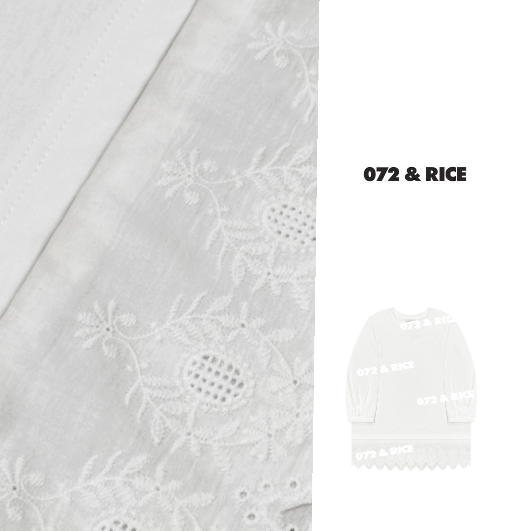 072 & RICE【苏菲娜】春季休闲圆领拼接花边上衣 32W236Z FF1230