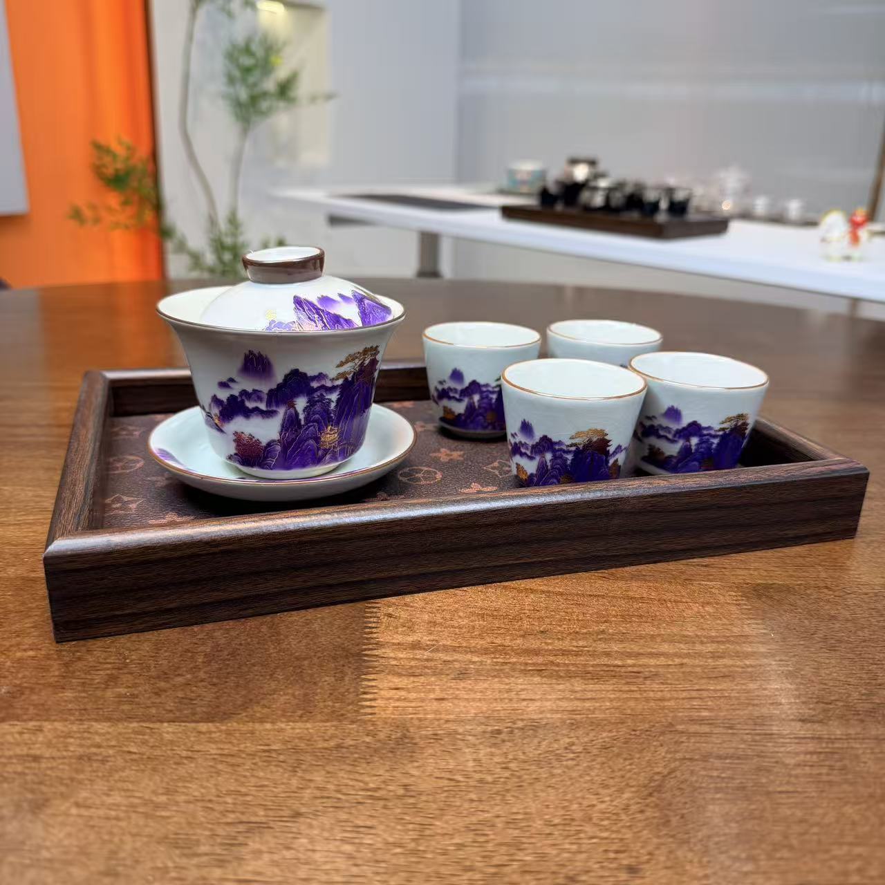 千里江山盖碗+4杯+茶盘@zhz929