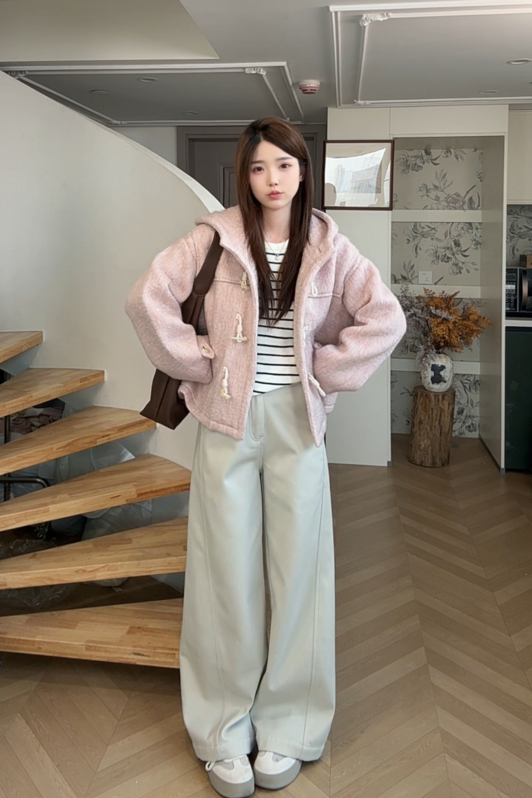 【Niche Young】韩杏色加绒直筒裤休闲韩系显瘦百搭休闲裤XT60003