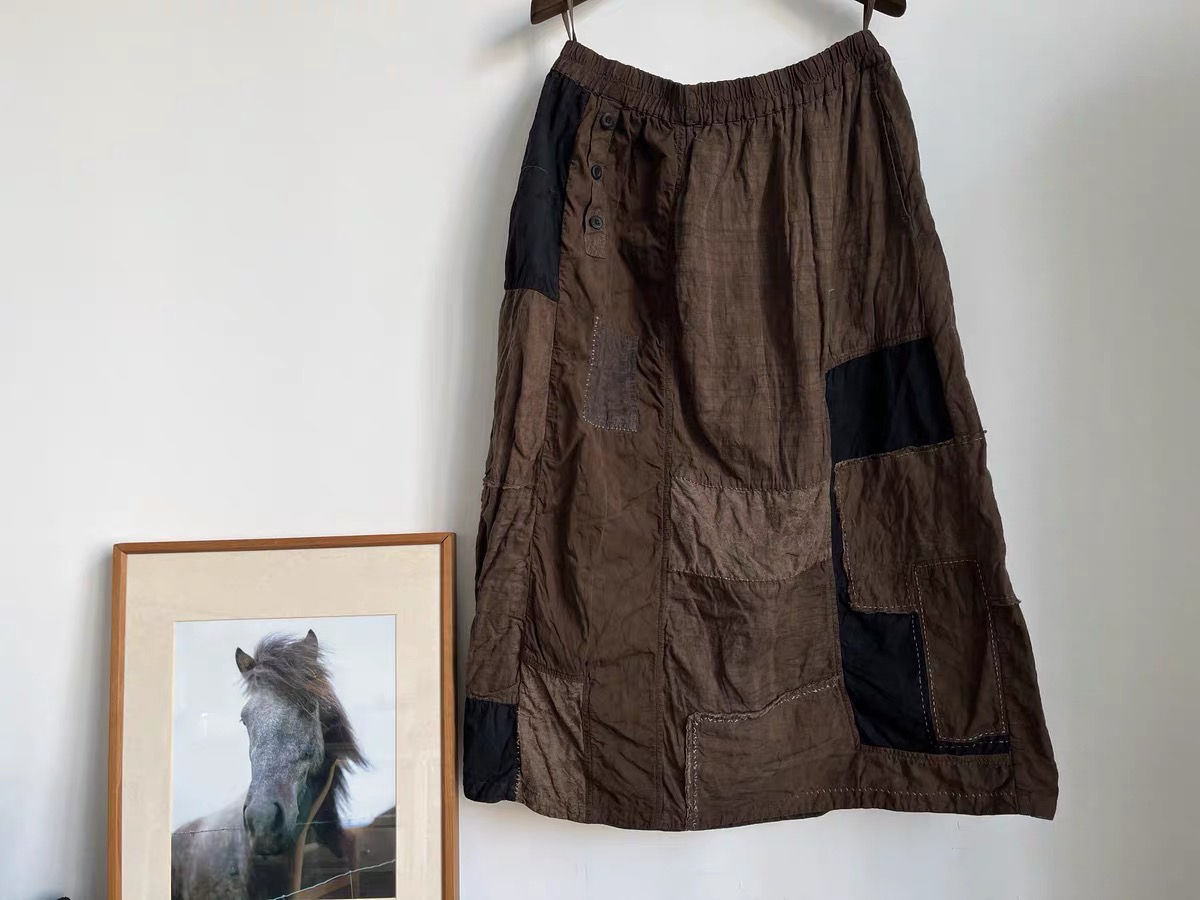 苏沐布衣沉香布衣草堂 荼 半裙植物染泥染拼接裙