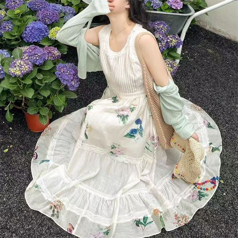 包包专属大码夏季新款甜美气质收腰连衣裙+开衫套装9035