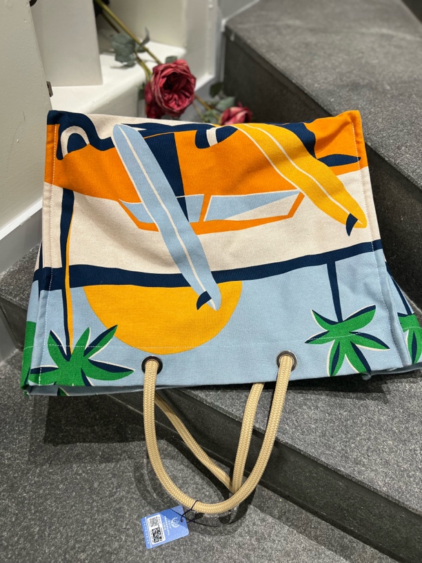 95新 Hermes/爱马仕 98新 沙滩帆布手提单肩包