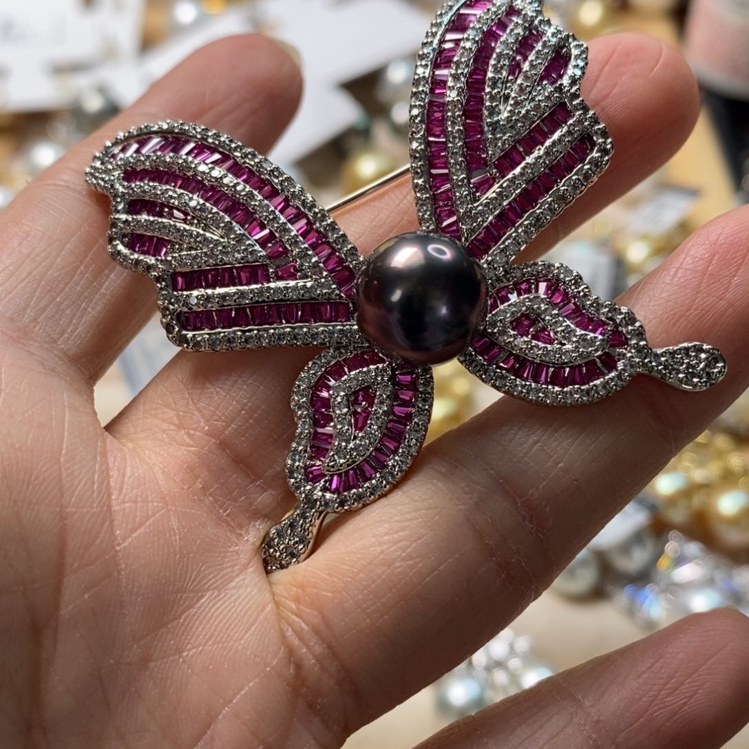 海水珍珠胸针合金