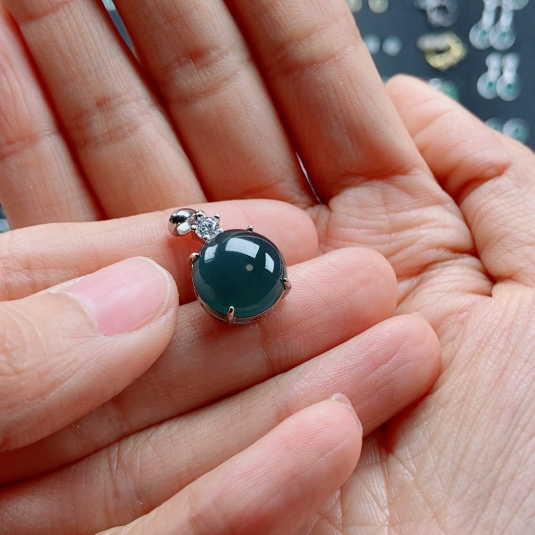 翡翠耳饰银S925镶嵌欣**荣翡翠首饰