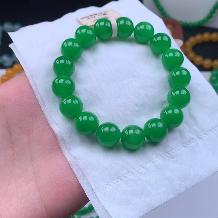 风***扬缅料卡12正阳绿手串