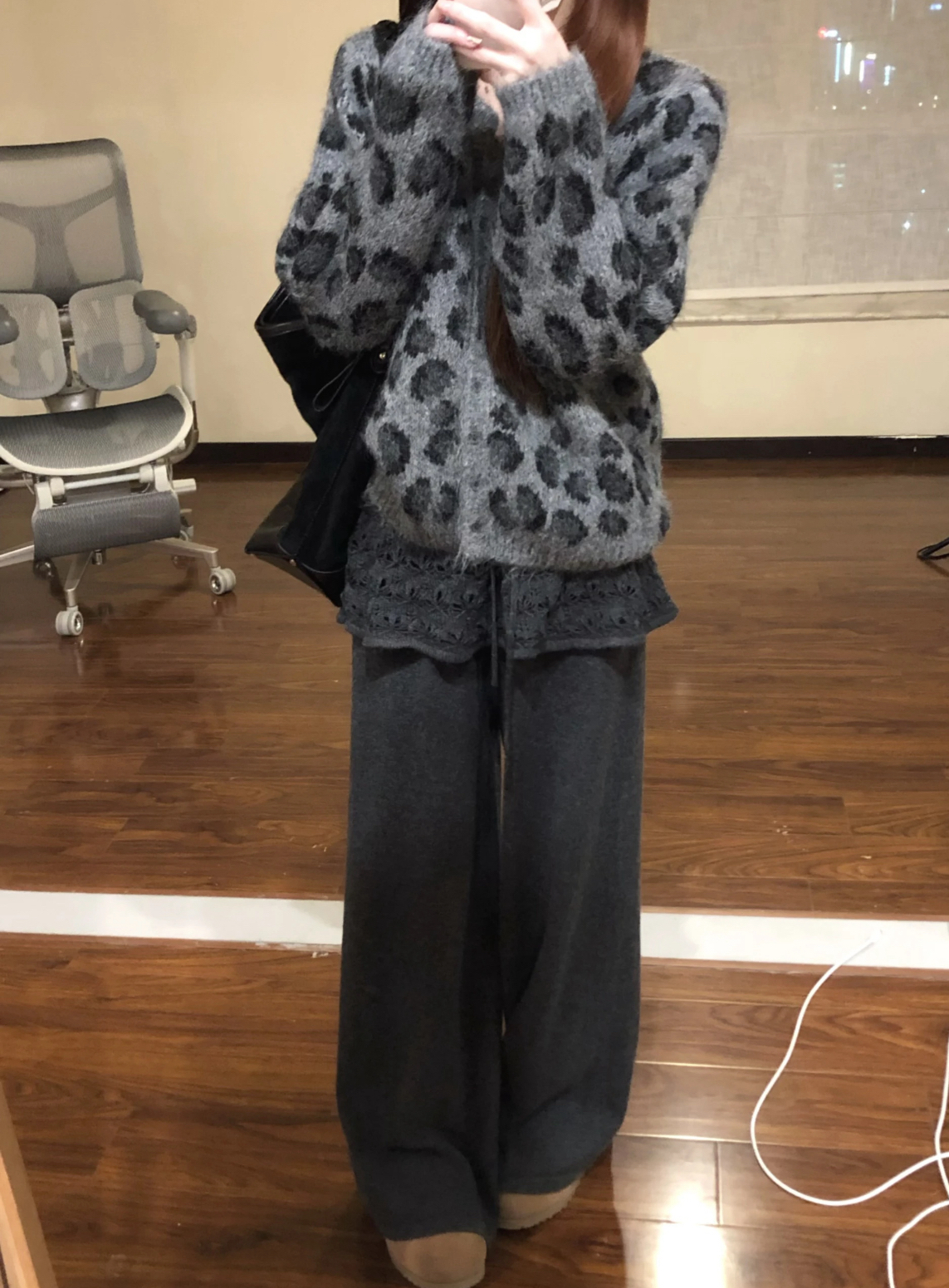 小朵家XFYD. #复古洋气豹纹ins风抗起球毛衣外套开衫172