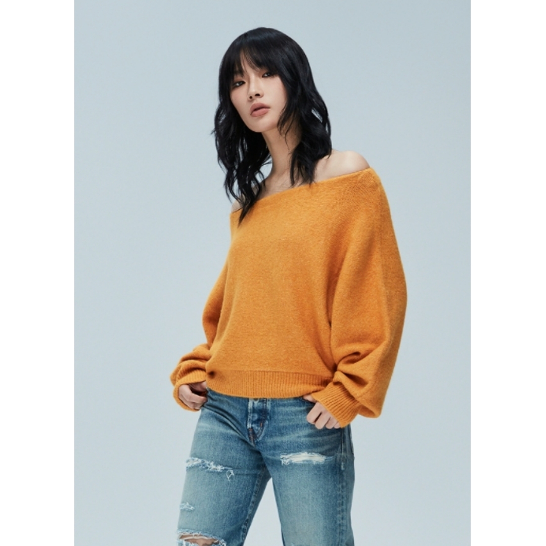 【Montendre】秋冬新款 M 时尚百搭一字肩简约针织衫上衣