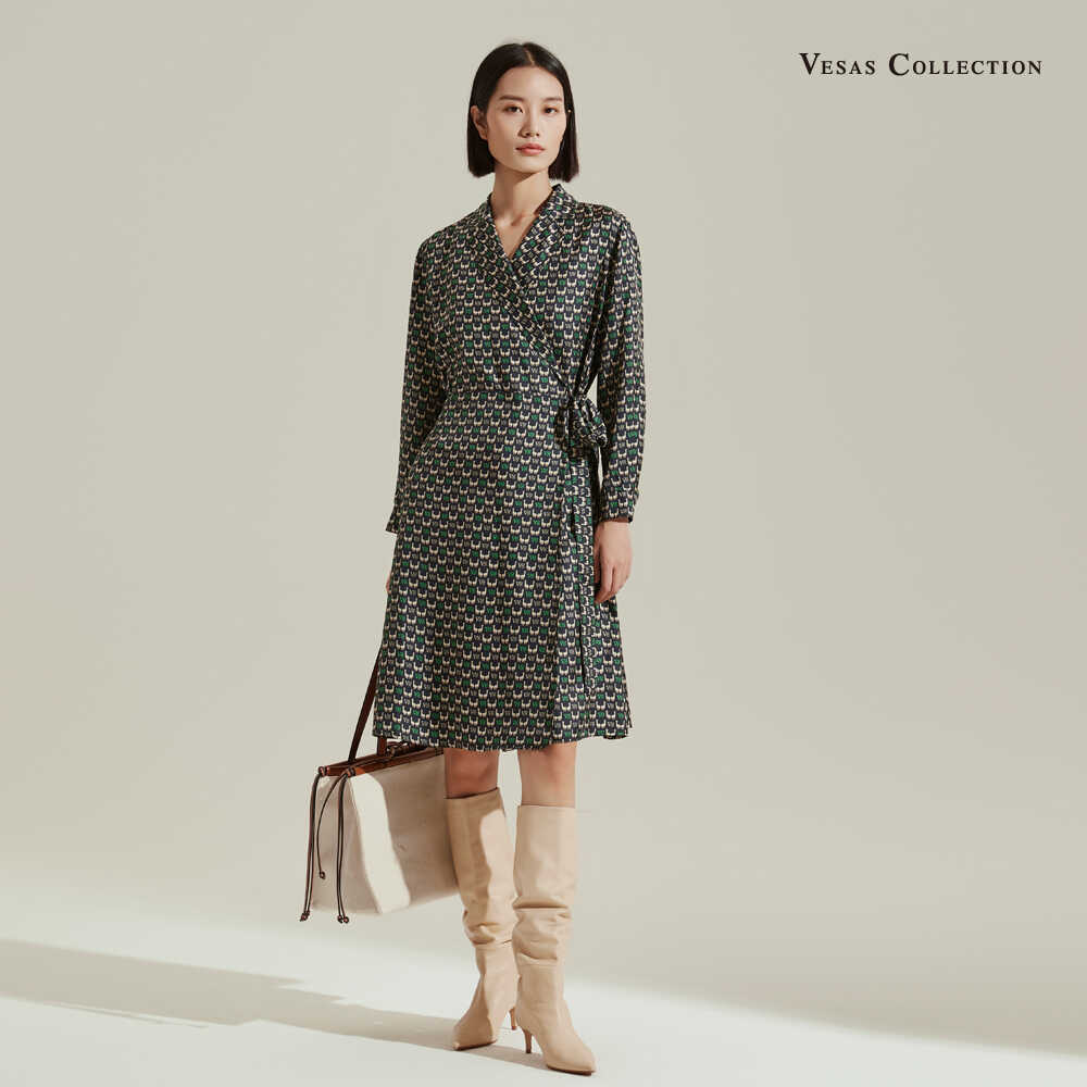 vesas collection D1381 墨绿色 印花连衣裙