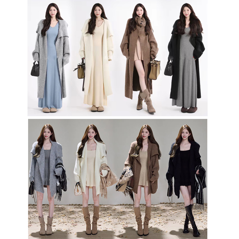 大被子【高定款】时尚百搭翻领长款针织开衫毛衣外套女秋冬加厚大衣