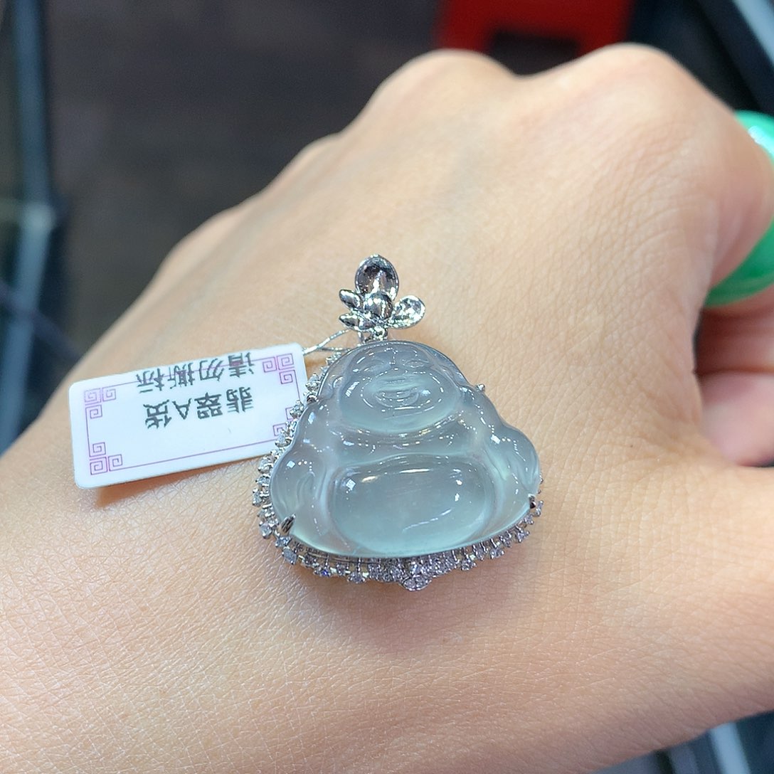 翡翠吊坠(不含链)18K金镶嵌布*～